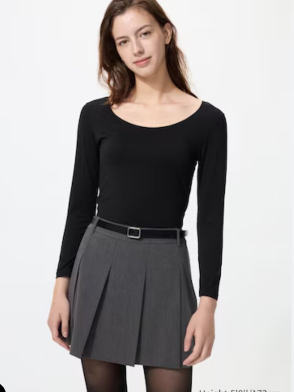UNIQULO HEATTECH Ribbed Ballet Neck T-Shirt, Warm, built-in bra, black, size XL